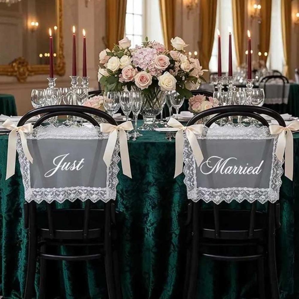 2PCS French Romantic Wedding Chair Decoration Creative Wedding Chair Banners Chair Decor