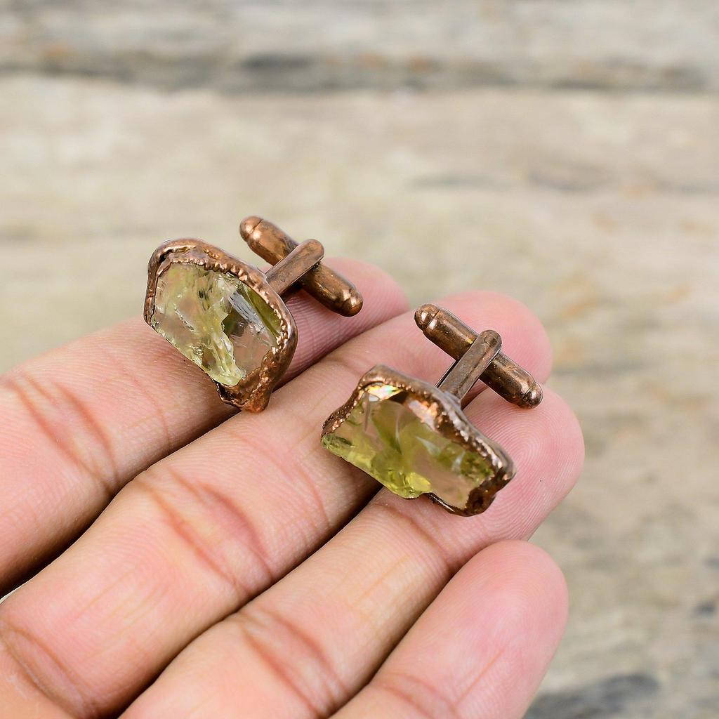 Грубые запонки с цитрином, гальванопластиковые медные запонки, запонки ручной работы с драгоценными камнями, гальванические ювелирные изделия, подарок для мужчин, запонки из грубых камней