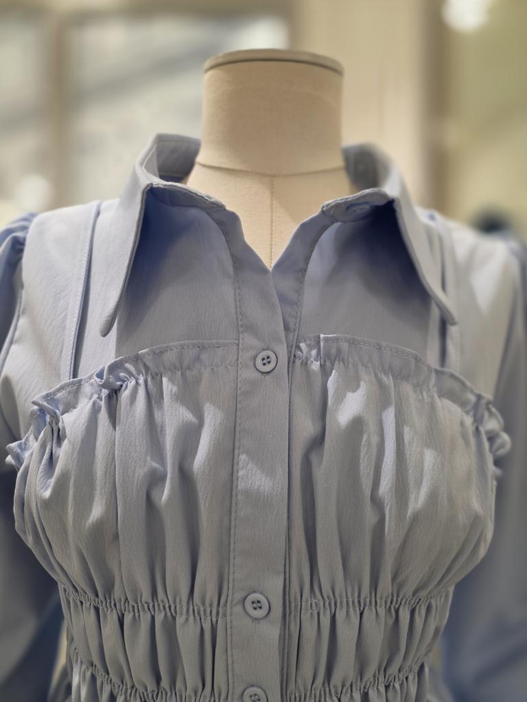Satin Smoking Banding Long Sleeve Blouse S261k258