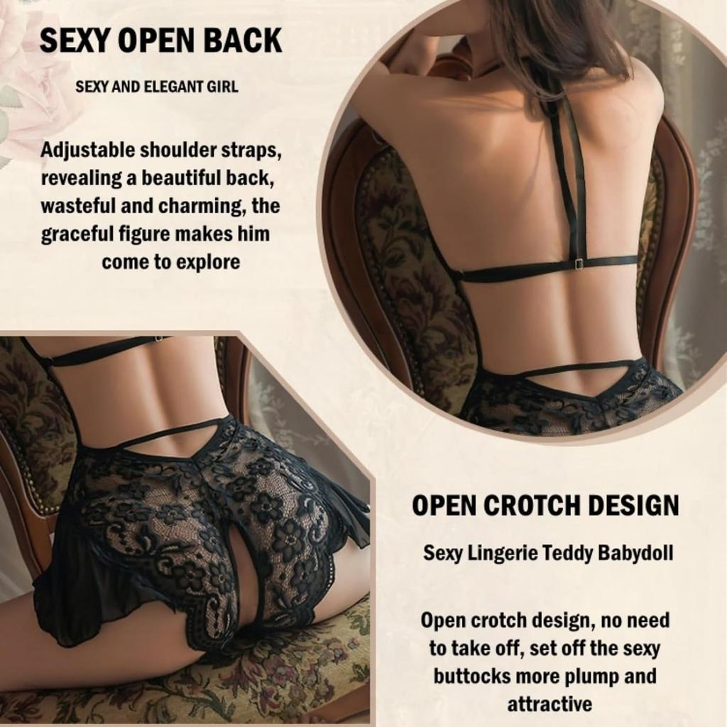 Lace Bodysuit Mini Babydoll V Neck Chemise Nightgowns Floral Pattern Women's Panties Sexy Underwear for Women/Men