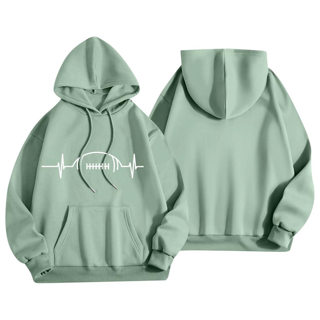 Women's Fashion Lightweight Long Sleeve Pullover With Pockets Rugby Print Hoodie