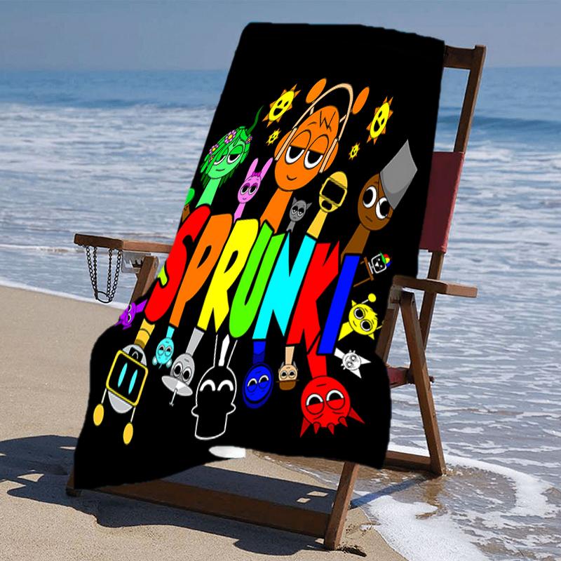 proof beach towel with a Sprunki1 pattern - soft,absorbent,quick-drying,machine washable - perfect for swimming,camping,bathing