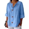 Women's Fashion Casual V-Neck Buttoned Seven Sleeve Cotton Linen Top