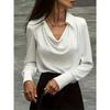 Spring Autumn Pile Collar Elegant Shirts Women Long Sleeve Solid Color Lapel Neck Pleated Blouse Tops