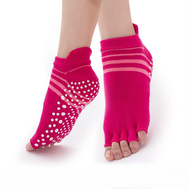 Double Heel Striped Five-Finger Socks Yoga Socks Women'S Cotton Professional Non-Slip Pilates Dance Open-Toe Socks