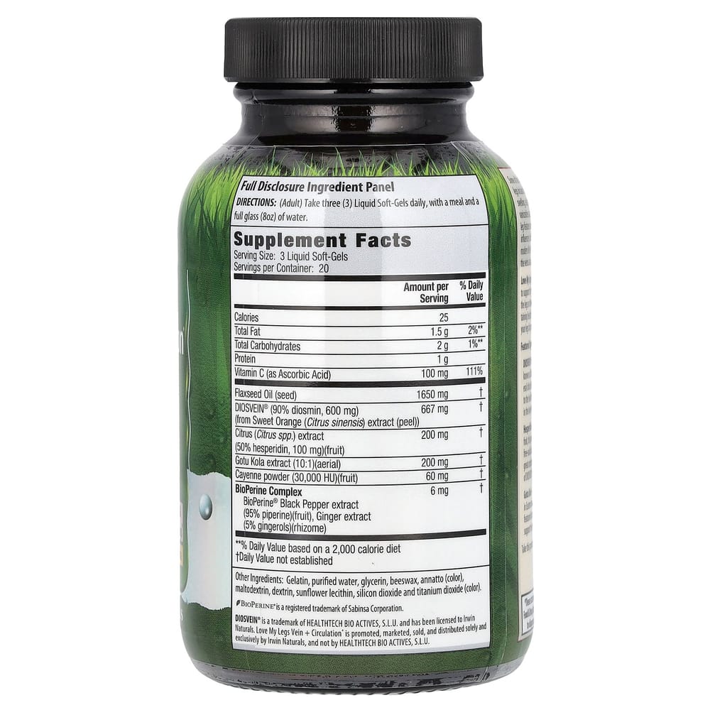 Irwin Naturals Love My Legs Жидкие мягкие гели для вен и кровообращения, 60 мягких гелей