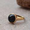 Black Onyx Gemstone Round Ring, Yellow Gold Ring, Handmade Ring, Women Ring, 925 Silver Ring, Birthstone Ring, Gift For Her