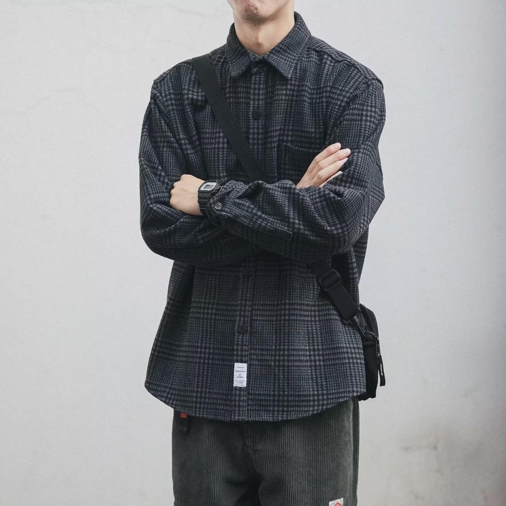 Мужская рубашка в японском стиле в ретро-стиле — с длинным рукавом, модная, свободного кроя, повседневная куртка на весну и осень