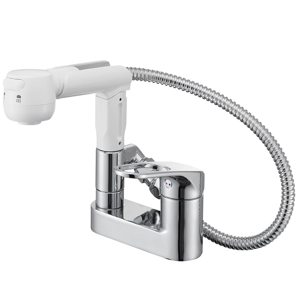SANEI Spray Mixer Faucet for Hair 50cm No Rubber Two-Valve Washing, Shower/Straight Switch, Hose, Stopper, K37100-W