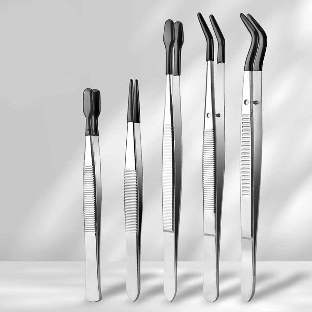 Stainless Steel Flat Tip Tweezers PVC Coated Rubber Tips Tweezers Accessories Long Tweezers Tools