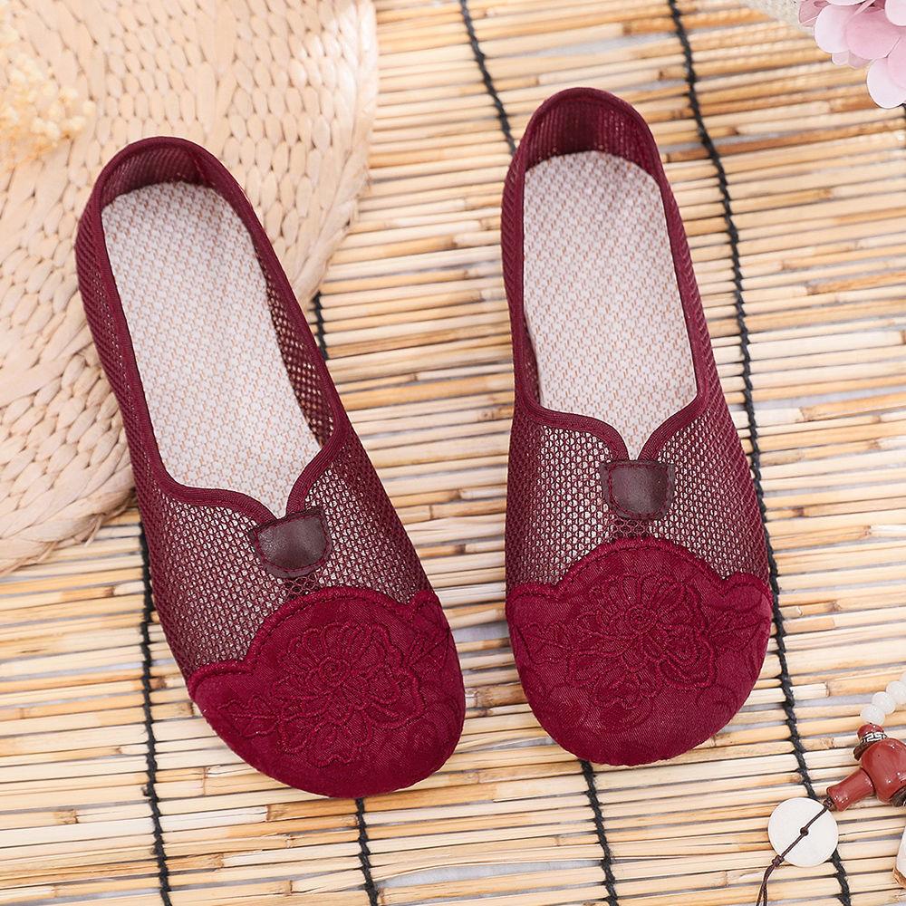 Новые летние туфли из ткани Old Beijing, вышитые туфли в китайском стиле для мам, женские повседневные туфли с мягкой подошвой из дышащей сетки, сандалии