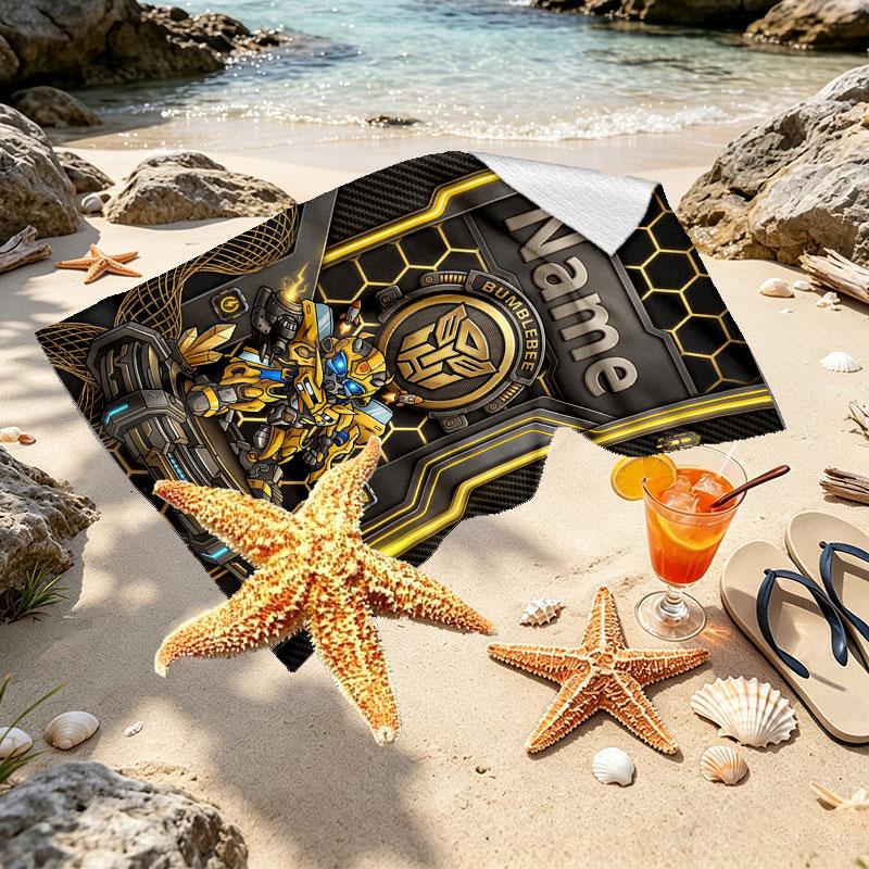 Custom Name Personalized Transformers Print Beach Towel, for Trip Camping Beach Party Home Decor, Birthday Gift for Family & Friends