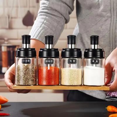 Удобный прозрачный контейнер, баночки для специй, бутылочка для приправ с ложкой, солонка и перечница, сахарница, стеклянная посуда, кухонные принадлежности