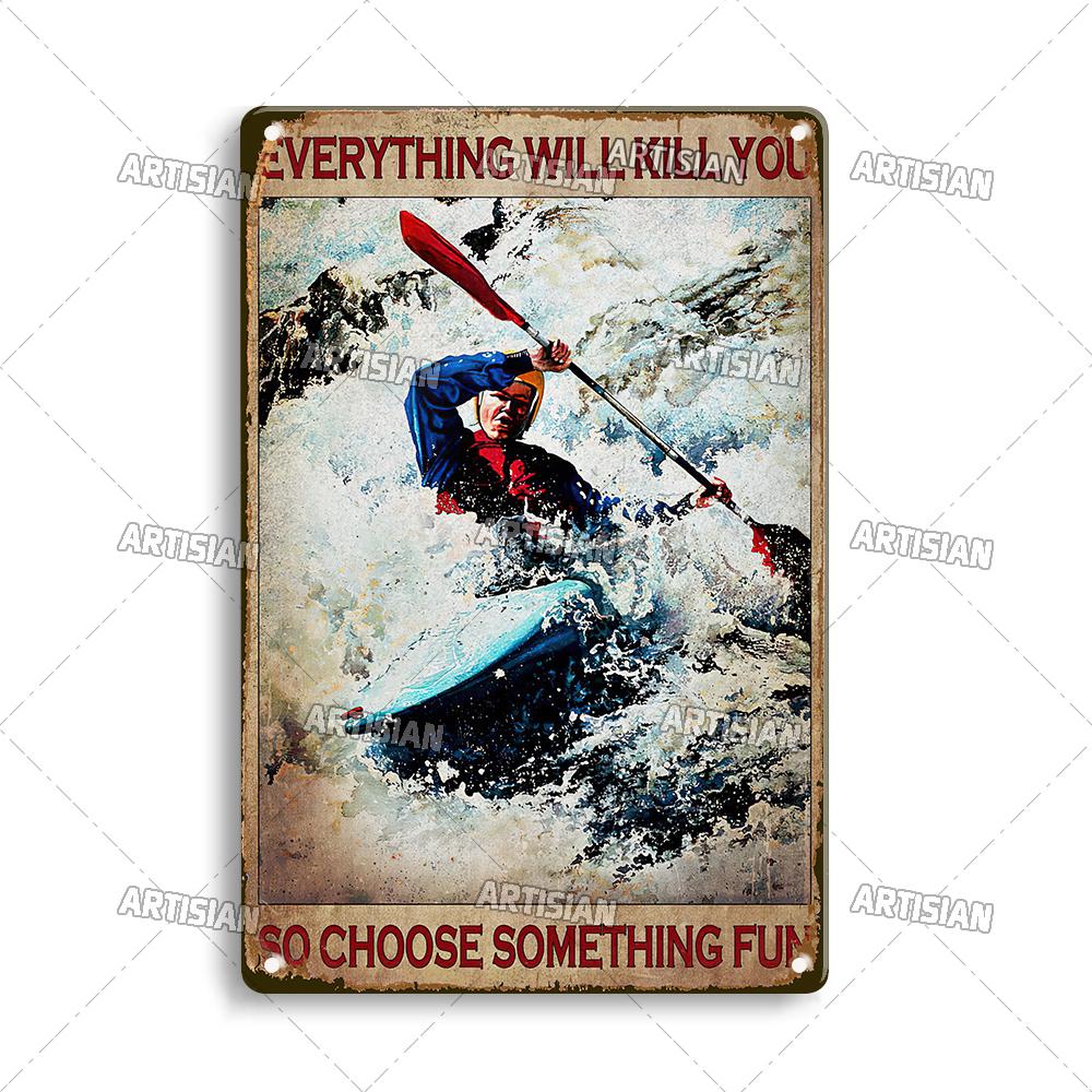 Металлическая табличка "Гребля" от мастера Жестяной плакат "Серфинг" Спортивная декоративная пластина для каякинга Настенный декор Гараж Бар Паб Клуб Отель Кафе Кухня