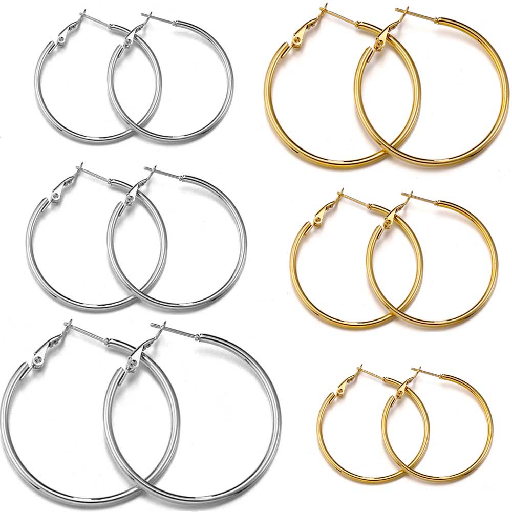 3pairs 1pair Stainless Steel Round Big Circle Hoop Earring Bases Hoops Dia. 3cm to 7cm Earring Women Jewelry Making DIY Material