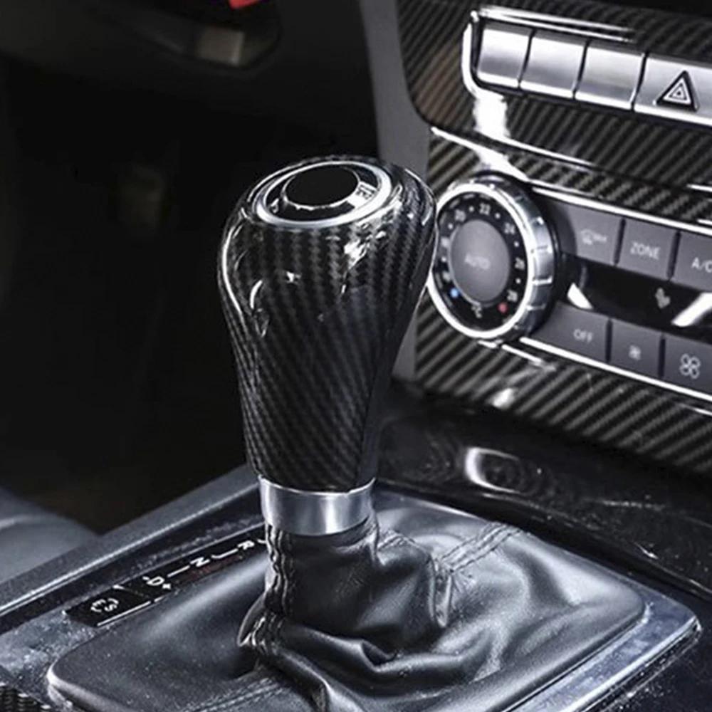 Carbon Fiber style Car Gear Shift Knob Decorative Cover Fit For Mercedes For Benz W204 W212 A C E GLS Class Handle Sleeve Shell