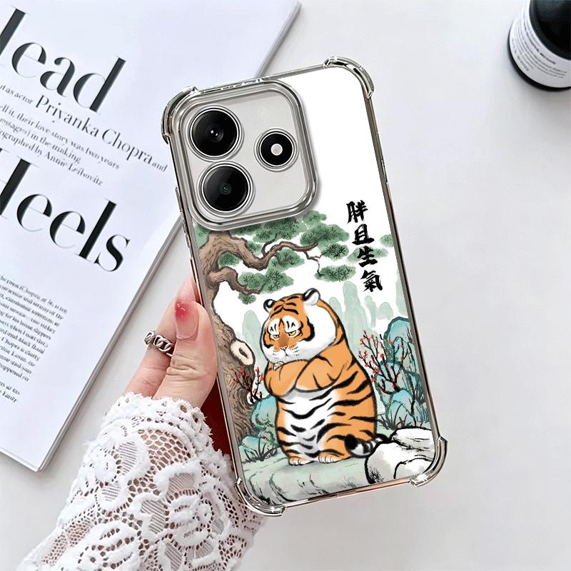 Мультяшный Толстый Тигр Смешной Покрытие Чехол Для Телефона Для Xiaomi Redmi Note 14 15 Pro Plus 13 12 11 11S 11T 10 9S 9 5G Противоударный Подушка Безопасности Co