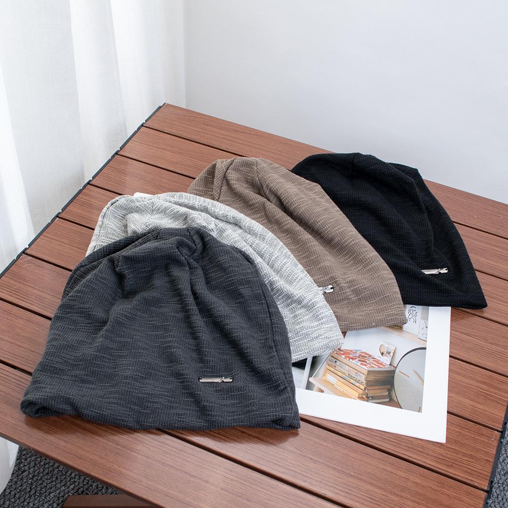 Retro solid color stacking hat autumn versatile face small cold hat women's loose lazy wind big head circumference bag head hat