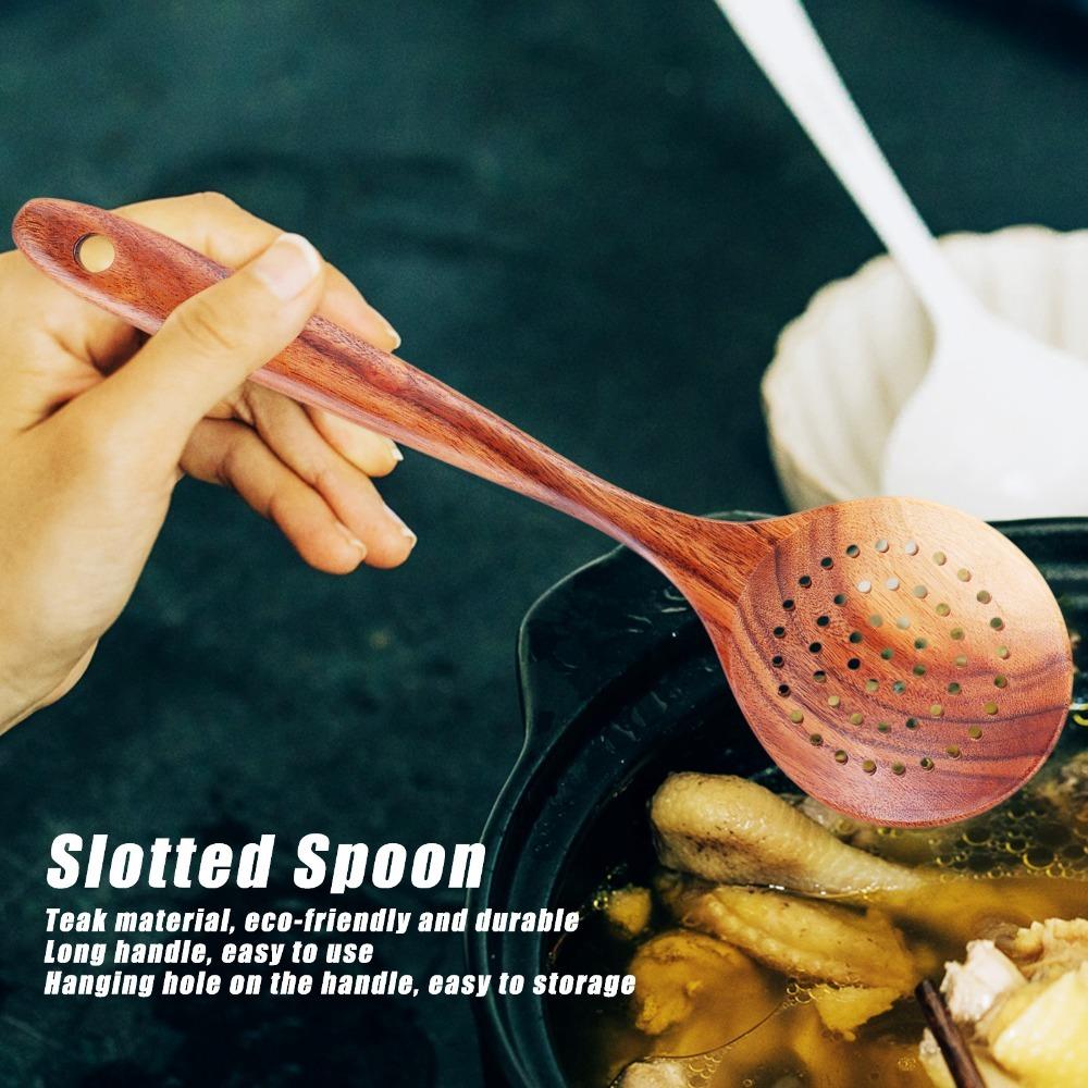 Smooth Stir Spoon Wooden Cooking Spoon Easy Clean Long Handle Spoon Noodle Draining