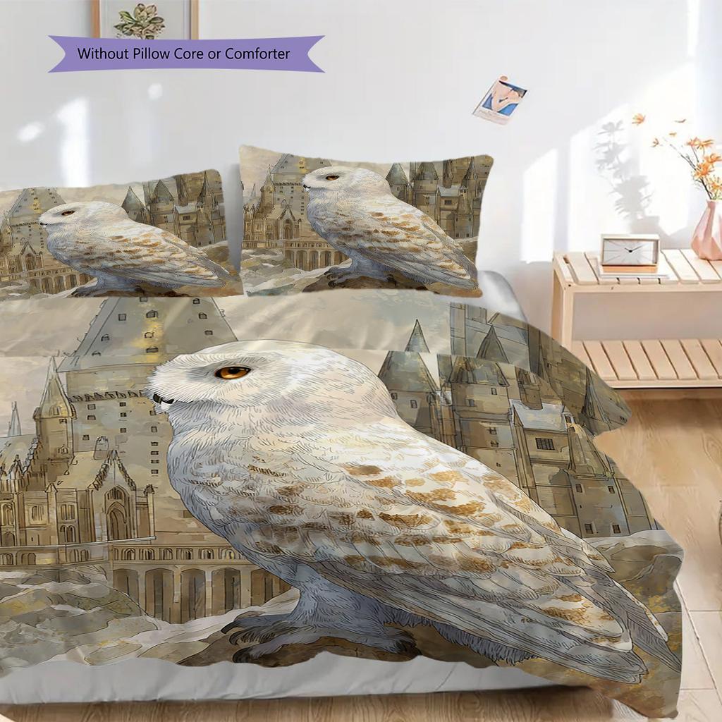 Owl Pattern Bedding Quilt Set Quilt Cover Pillowcase Home Decoration Birthday Gift (1 * duvet cover + 2 * pillowcase, without core)