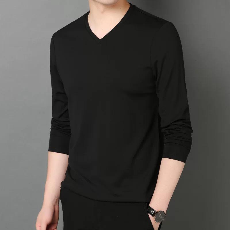 2023 Men's Slim Fit V-Neck Long-Sleeved T-Shirt for Spring and Autumn