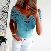 Женские кружевные футболки с коротким рукавом, модные женские летние повседневные блузки, рубашки, топы