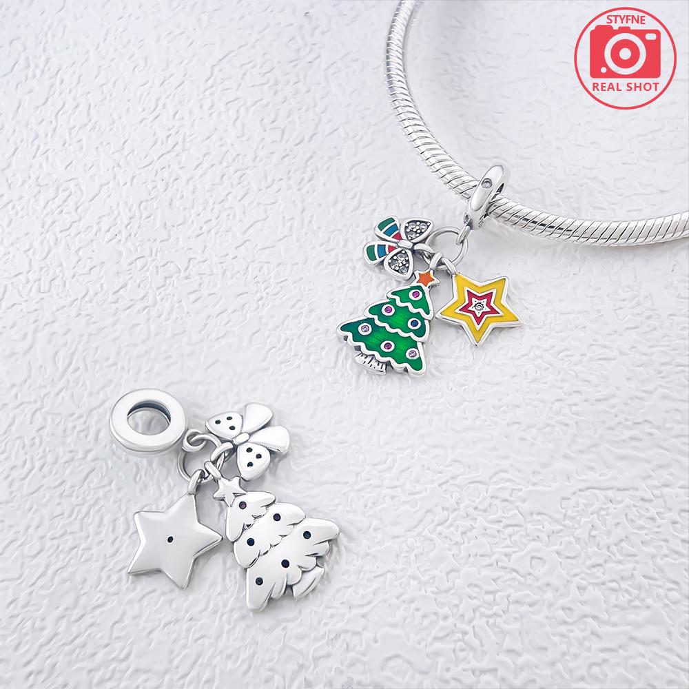 Медь Рождественский Снеговик Дом Елка Колокольчики Шармы Бусины Подвеска Для Оригинального Браслета Женская Девичья Ювелирные Изделия