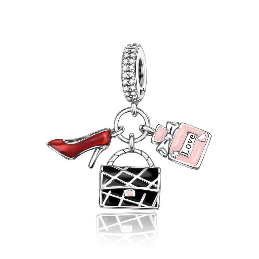 925 Silver Cute Panda Penguin Charm Snake Bracelet Necklace Black Pendant Gift for Women Girls