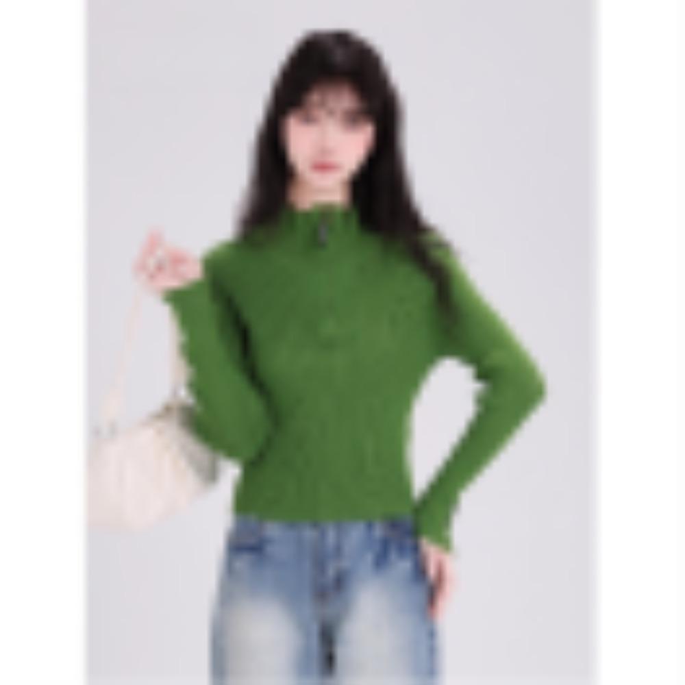 Half-zipper Lapel Long-sleeved Knitted Base Layer, A New Slimming and Form-fitting Short Sweater Top for Women In Autumn and Winter
