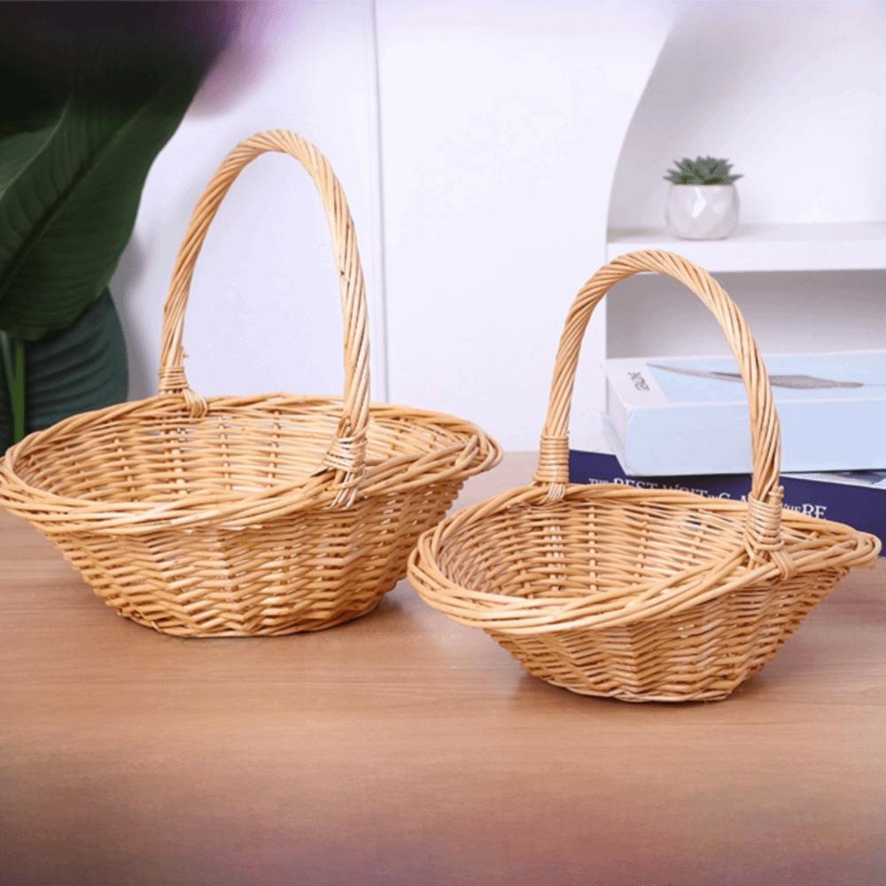 Портативная ручная плетеная корзина из ротанга, ручная работа, декоративная корзина для хранения фруктов, многофункциональная корзина для пикника, кухонный органайзер