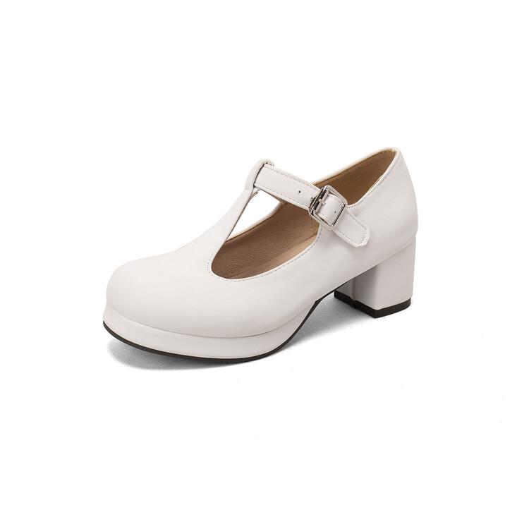 Женские туфли-лодочки на толстом высоком каблуке с круглым носком и Т-образной завязкой с пряжкой для вечеринки, лаконичная модная весенне-осенняя обувь, белый, синий, зеленый, фиолетовый