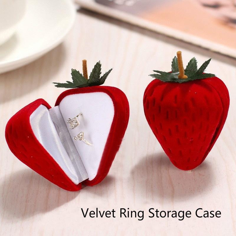 1 Pcs New Strawberry Form Velvet Ring Storage Case Jewelry Box Ring Protector Flocking Gift Box