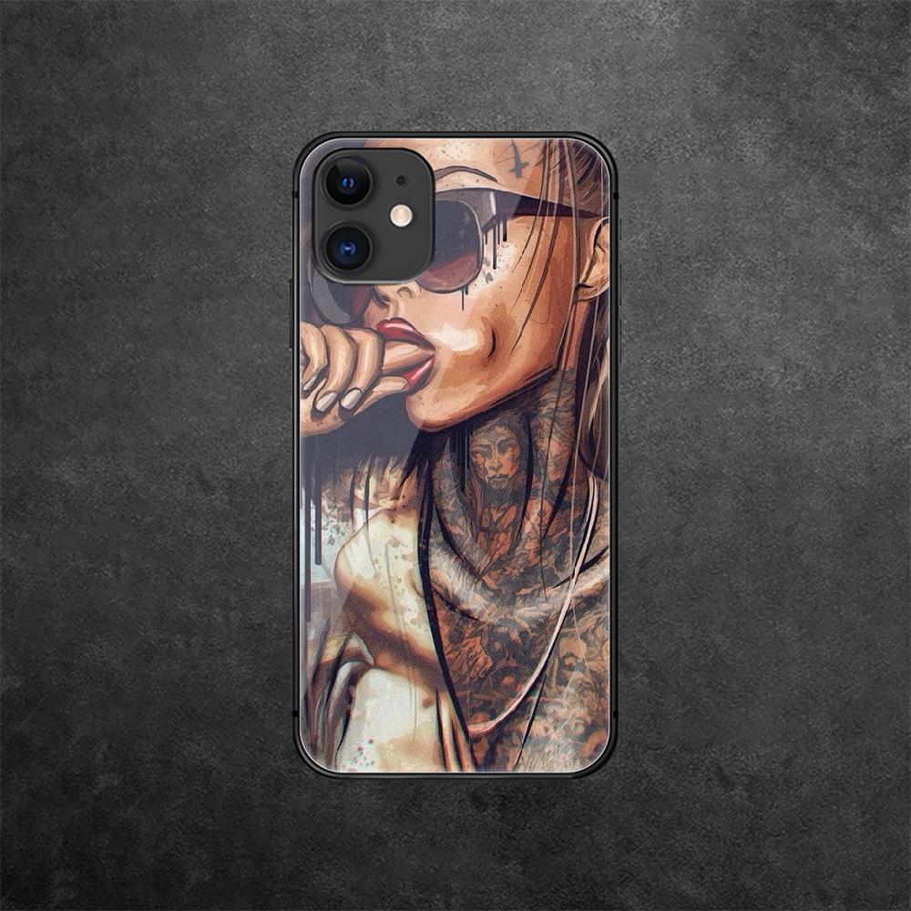 Чехол для телефона из закаленного стекла с изображением сексуальной девушки-татуировки для iPhone Xiaomi Mi Samsung Galaxy Redmi Note AS 13 14 15 22 23 24 5G Pro Plus Max Fe Ultra