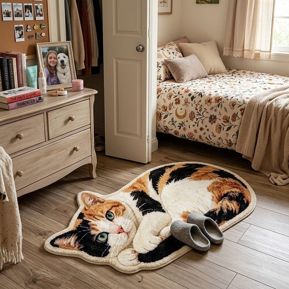Special-shaped Cat Floor Mat Absorbent Animal Door Mat Cute Cat Shaped Rug Bedroom Decor