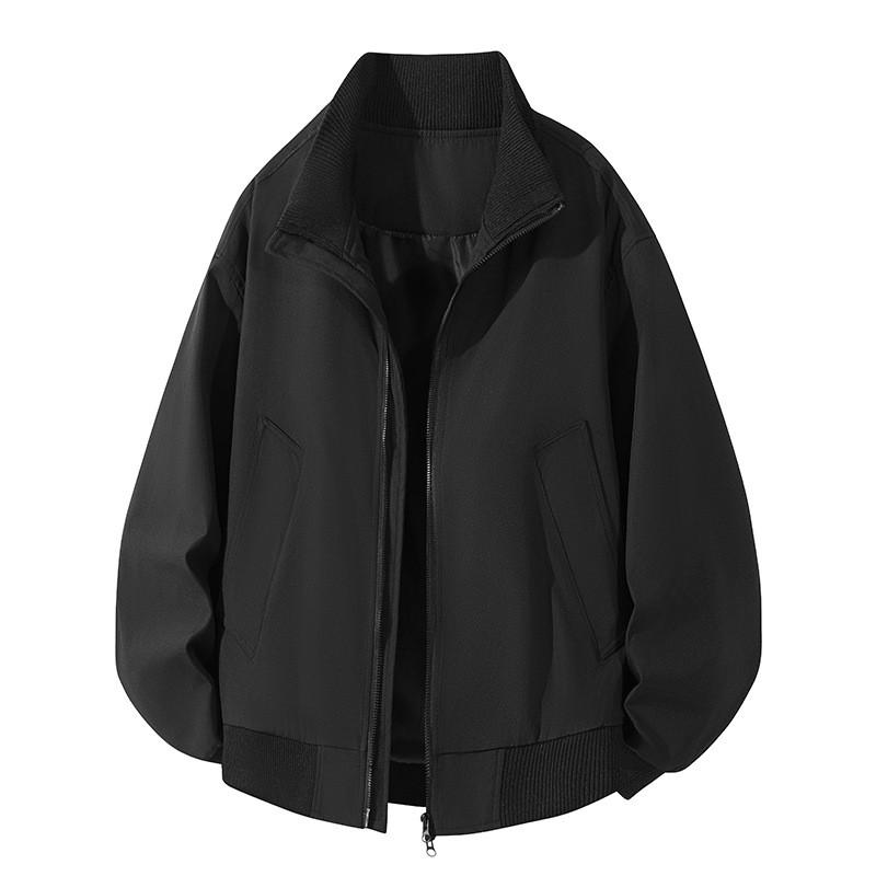 Mens Lightweight Zip-Up Workwear Jacket Retro Flight Style Solid Color Casual Outerwear