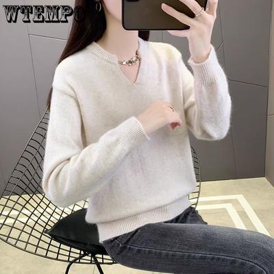 Модный повседневный женский вязаный свитер, однотонный пуловер, свободная и универсальная базовая рубашка, топ на осень