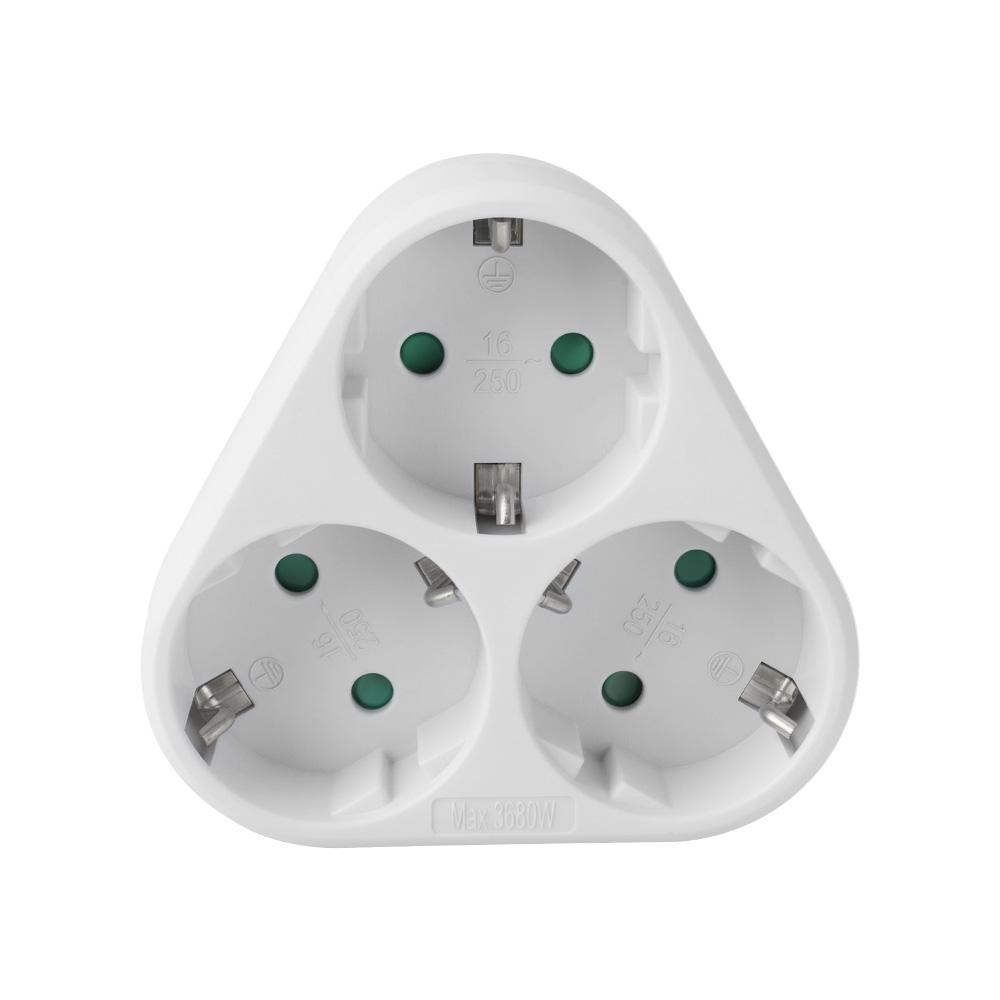 EU Type F 3‑Way Cordless Outlet Splitter – 16A Multi Plug Adapter, 3680W Max