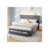 Lit Capitonné - MUVOE - 160x200 Cm - Avec Barre Lumineuse - Prise USB - Grands Tiroirs Gris