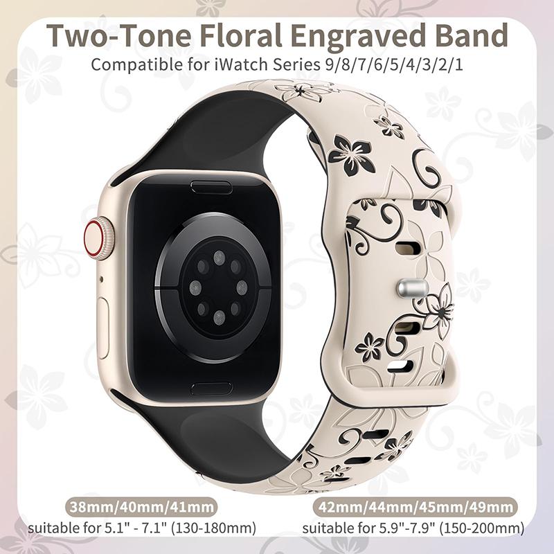 Силиконовый Ремешок Для Apple Watch Ремешок Ultra2 3 49мм 41мм 40мм 44мм 45мм 46мм Браслет с Цветочным Гравированием iWatch Серии 10 SE 9 8 7 3
