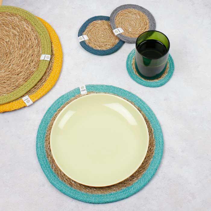 Подставка под стакан из морской травы и джута - желтая