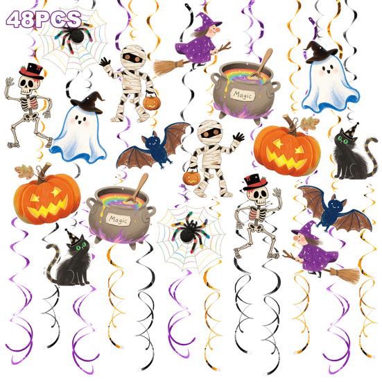 48 шт. Хэллоуин Подвесные Спирали Украшение Жуткий Потолочный Спиральный Стример с Пауком Тыквой Призраком Знаком для Хэллоуина Домашний Декор