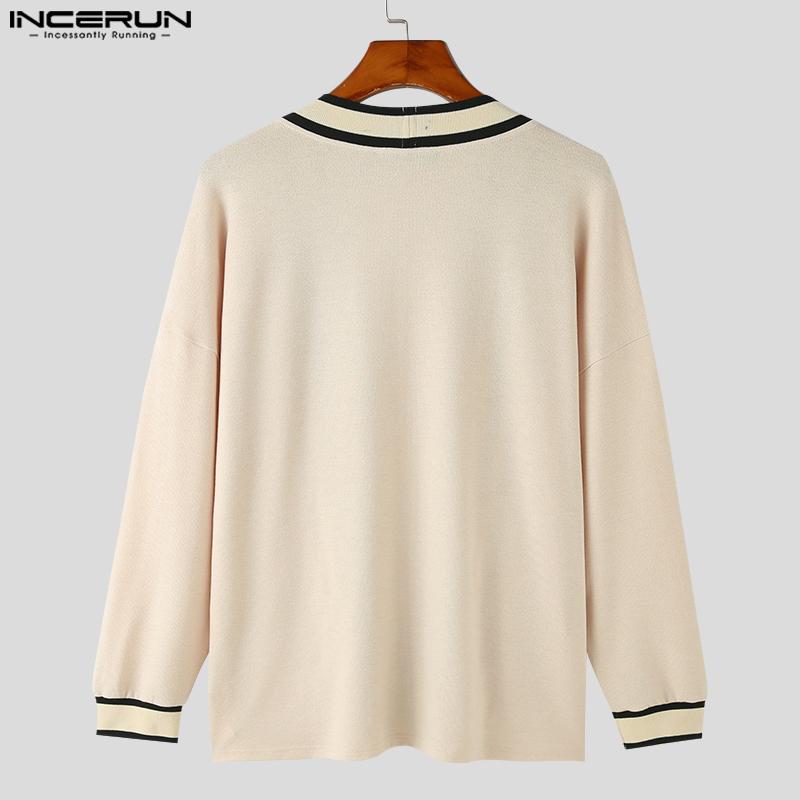 INCERUN Негабаритный мужской вязаный повседневный кардиган в стиле преппи с длинными рукавами