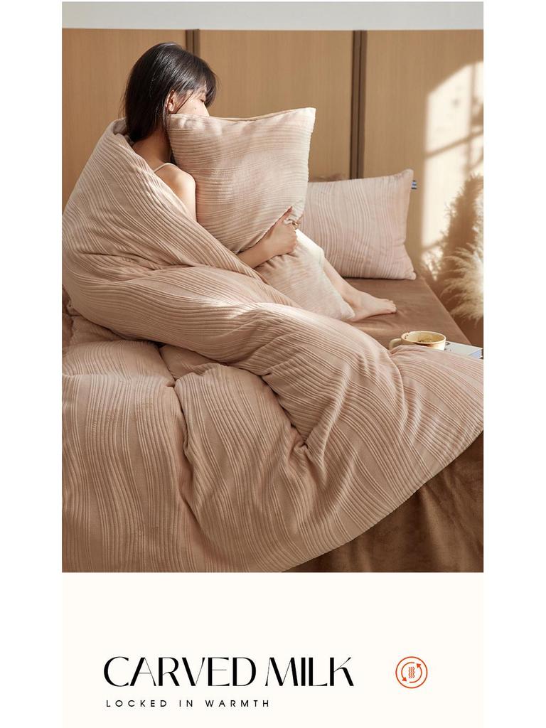 Японский класс А Полностью матовый бархатный 3D резной комплект зимнего постельного белья из 4 предметов Мать-ребенок