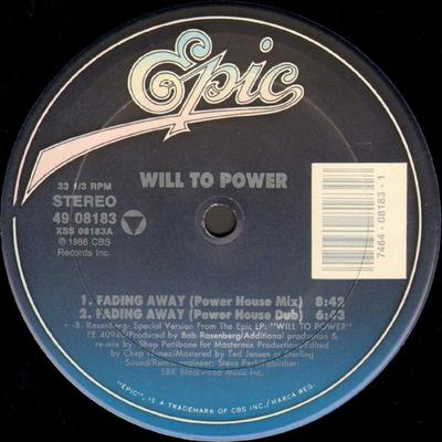 12-дюймовая пластинка WILL TO POWER - Fading Away 4908183 Epic 1989 США Танцевальная и Электронная Б/У