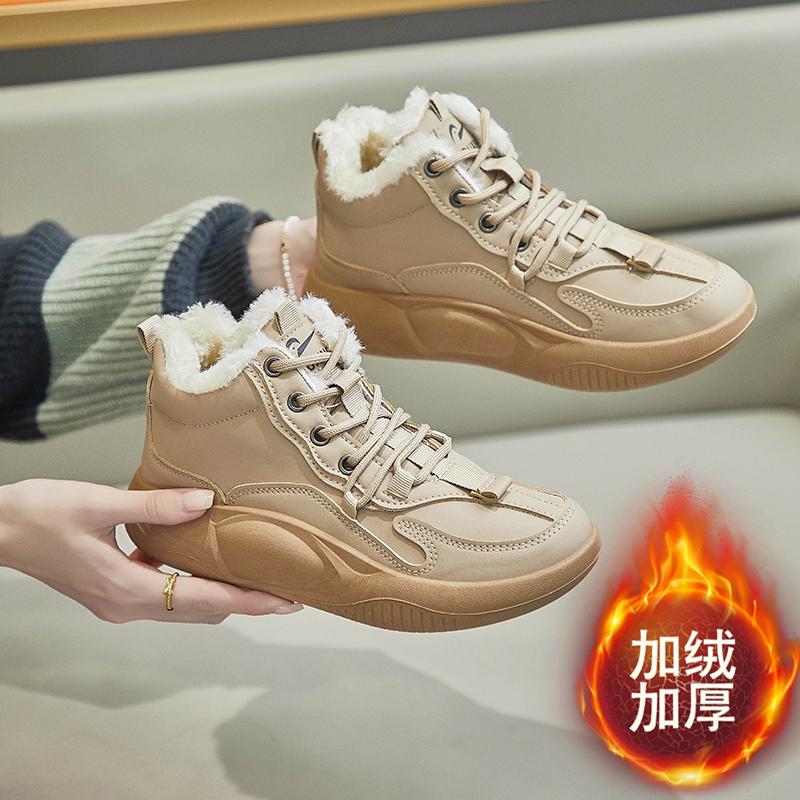 Модные новые женские модные зимние ботинки из плюшевой искусственной кожи, теплые кроссовки на плоской платформе со шнуровкой, удобные повседневные туфли с толстой подошвой