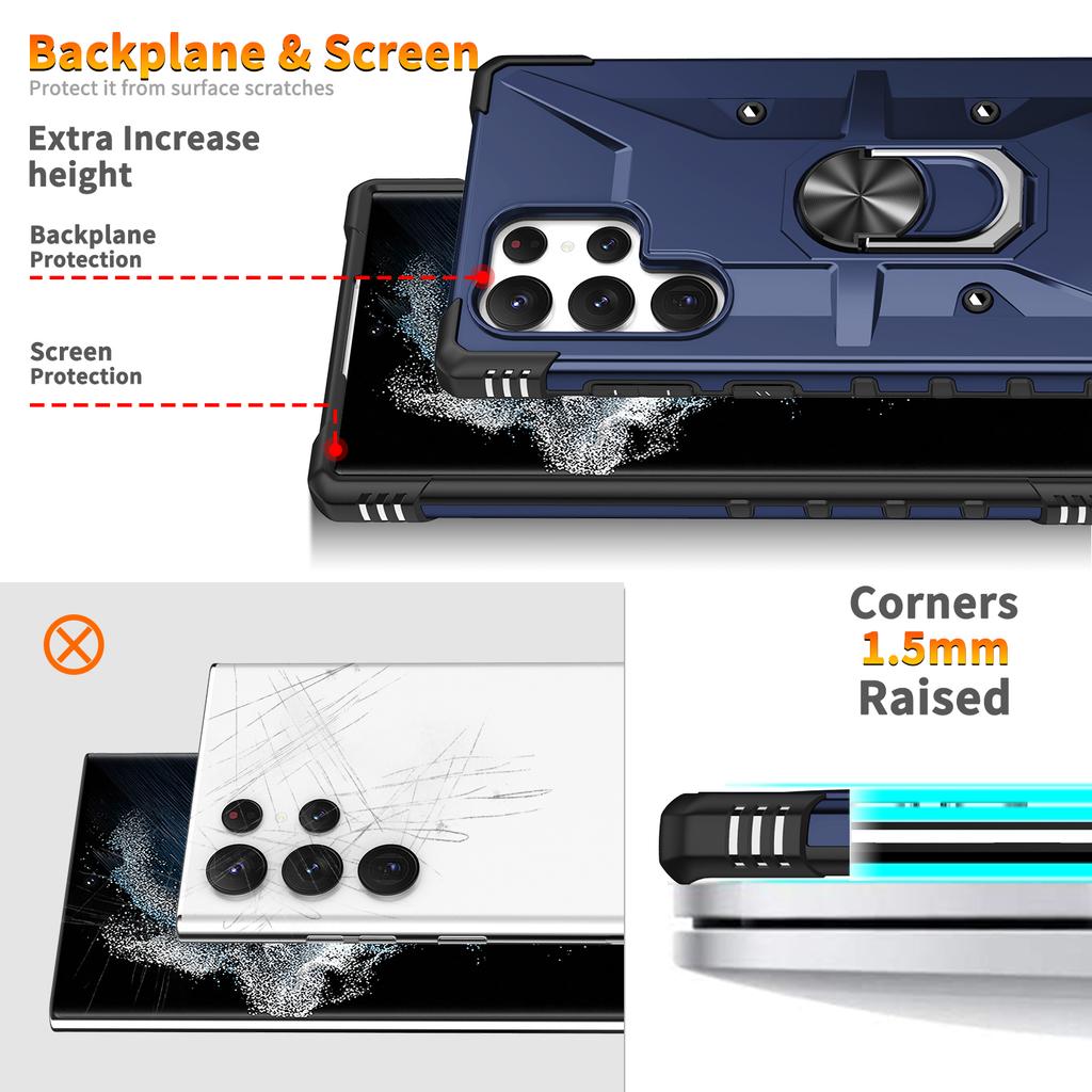 Для Samsung Galaxy S24 Ultra Чехол PC+ TPU Гибридная Накладка для Телефона с Кольцом-Держателем Подставка