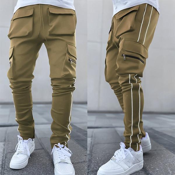 Men's Reflective Strip Cargo Pants Multi-pocket Jogger Trousers