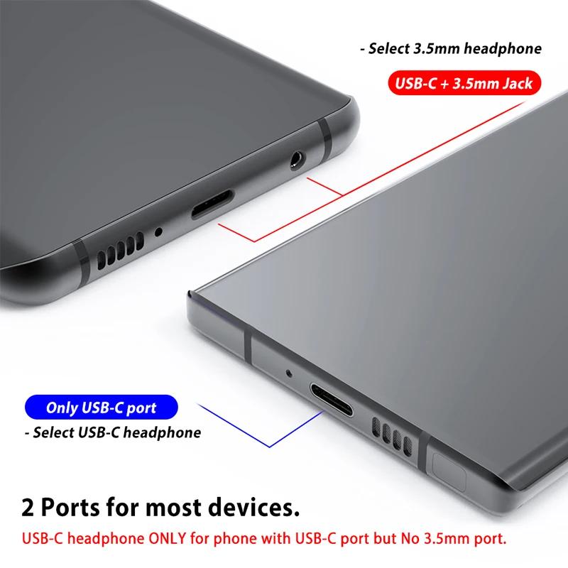 Для Samsung Type USB C Наушники-вкладыши с микрофоном 3,5 мм Наушники Проводная гарнитура Для Samsung Galaxy S24 S23 S22 S21 Ultra Note 20 A13 A14 A34 A54 A72 A73