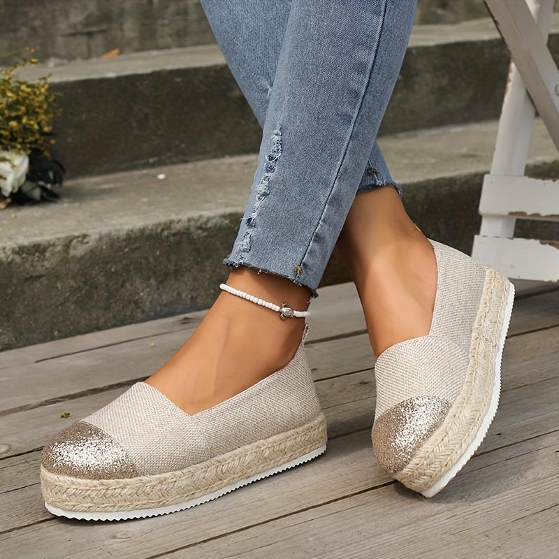 Женские эспадрильи, прогулочные туфли без шнуровки с блестками, повседневные кроссовки на платформе на толстой подошве для музыкального фестиваля