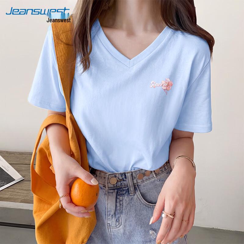 Женская хлопковая футболка с коротким рукавом и V-образным вырезом Jeanswest